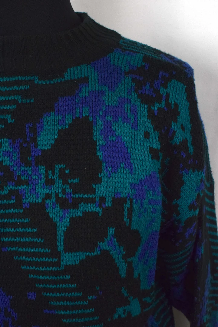 90s Permit Brand Abstract Knitted Jumper - Image 2