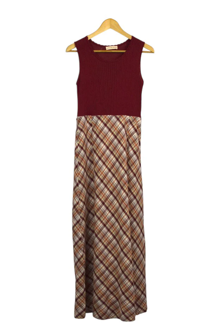Red and Beige Checkered Dress