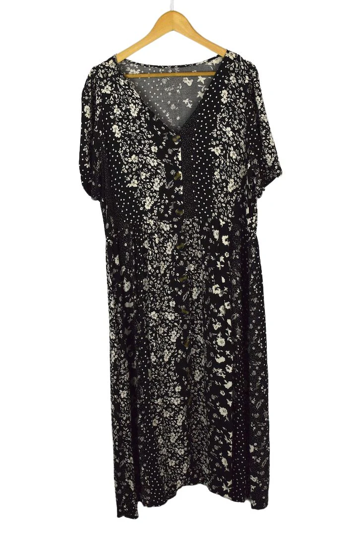 Reworked Black White Floral Print Dress