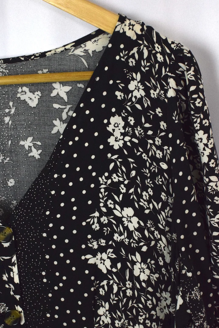 Reworked Black White Floral Print Dress - Image 2