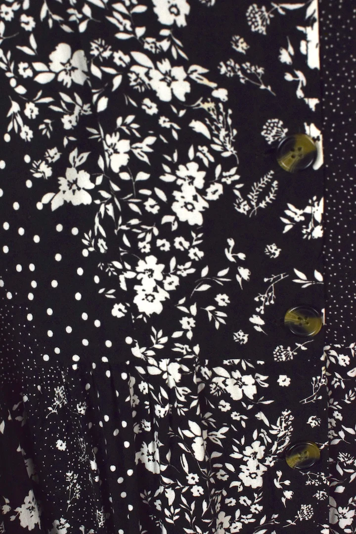 Reworked Black White Floral Print Dress - Image 3