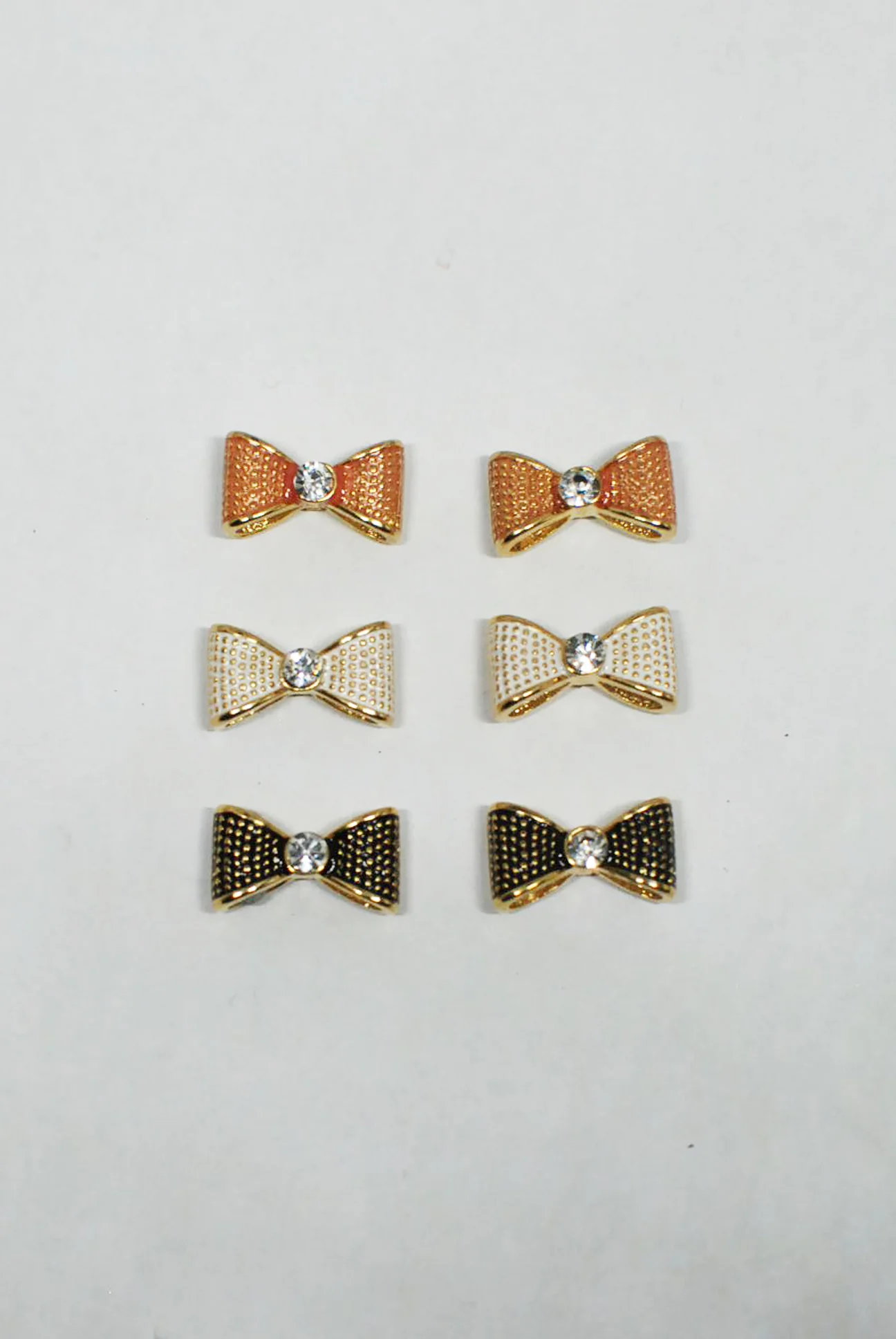 Gold Diamante & Enamel Bow Earrings - Image 2