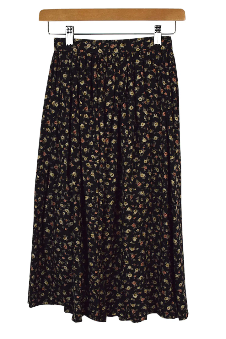 Reworked Black Floral Skirt