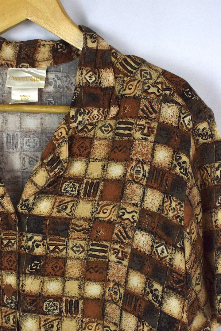 Abstract Square Print Blouse - Image 2