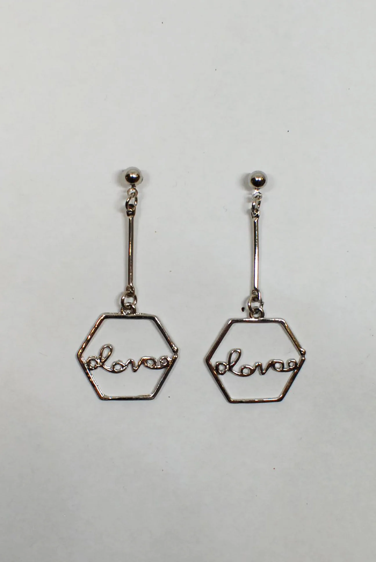 Heart or Pentagon Shaped Drop Earrings with "Love" - Image 3