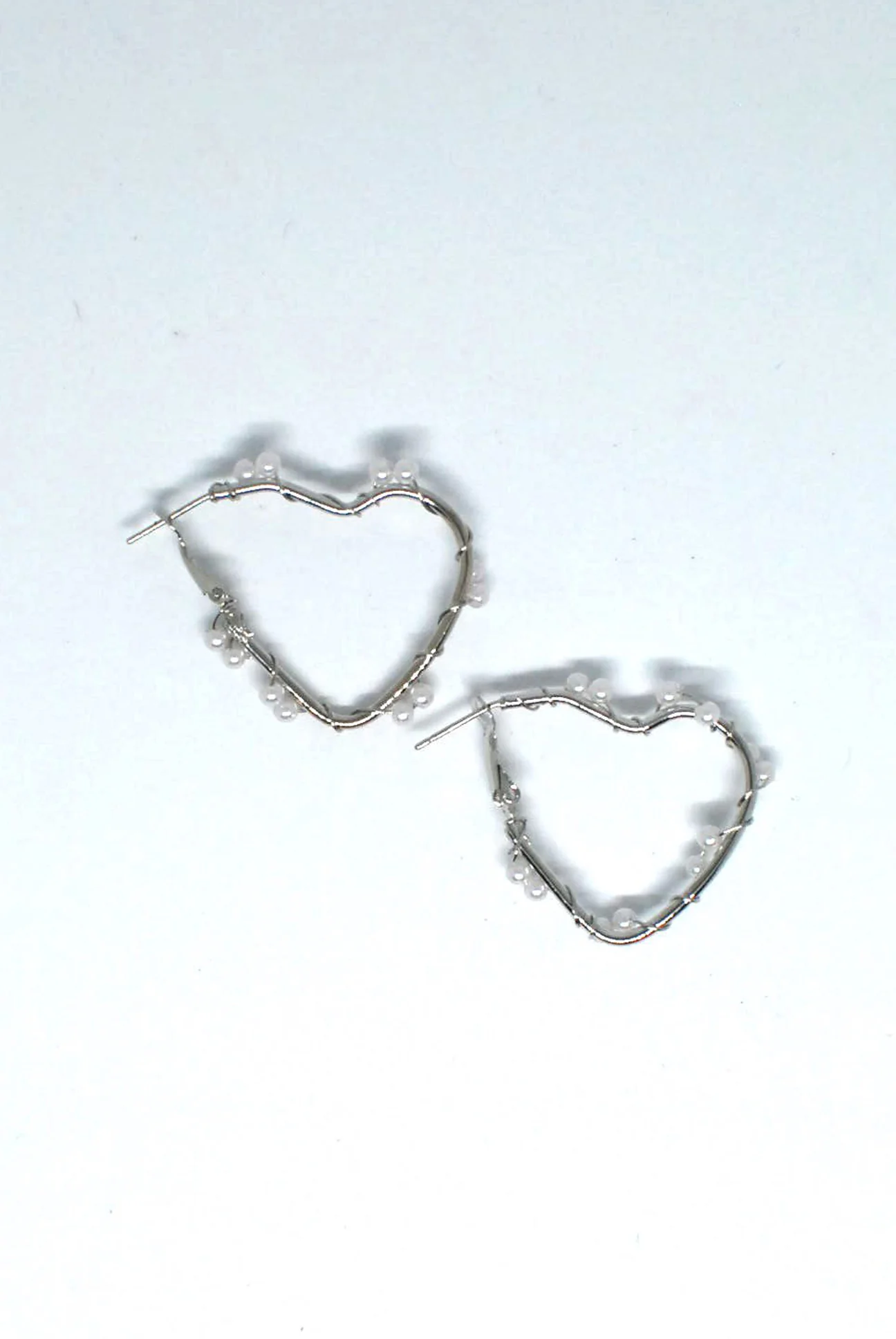 Heart Shaped Earrings with Wired Pearl Detail - Image 3