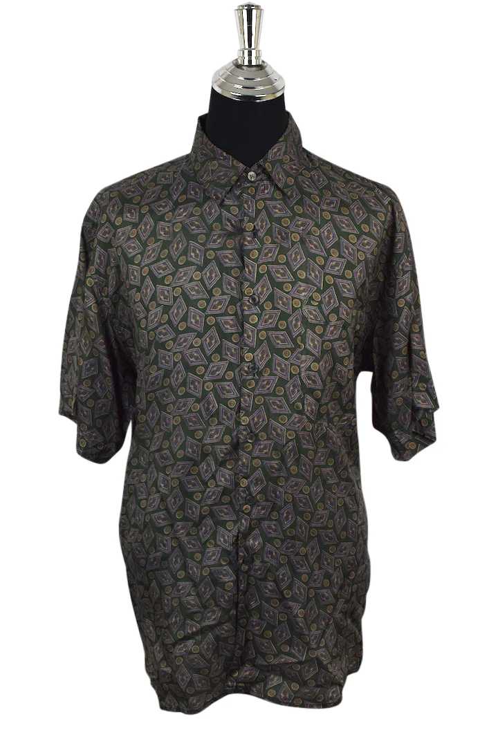 Abstract Print Silk Shirt