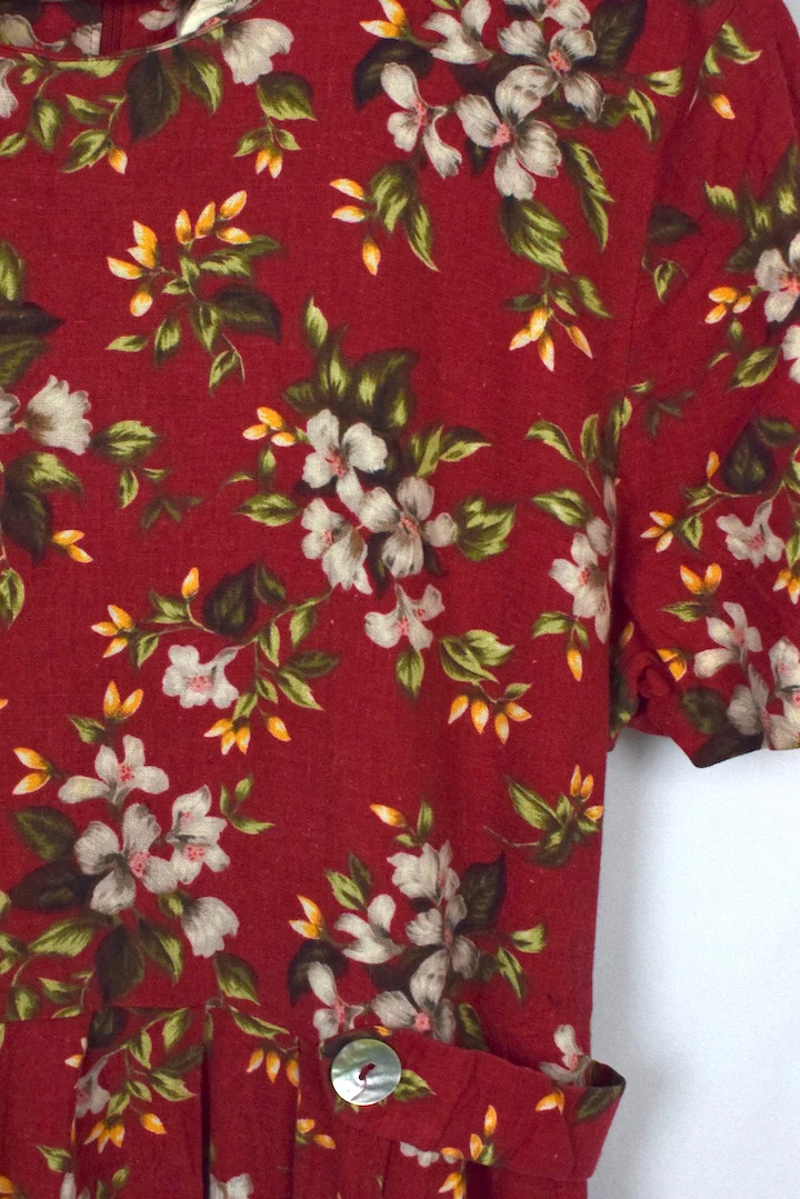 Red Floral Print Dress - Image 2