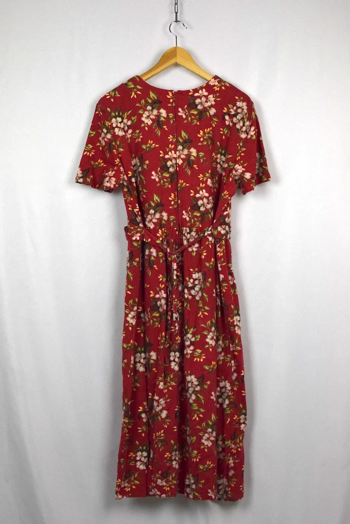 Red Floral Print Dress - Image 3