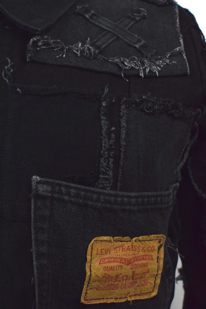 Reworked Patchwork Cropped Denim Jacket - Image 2