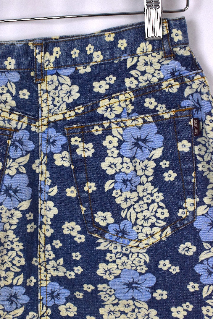 Denim Floral Print Skirt - Image 5