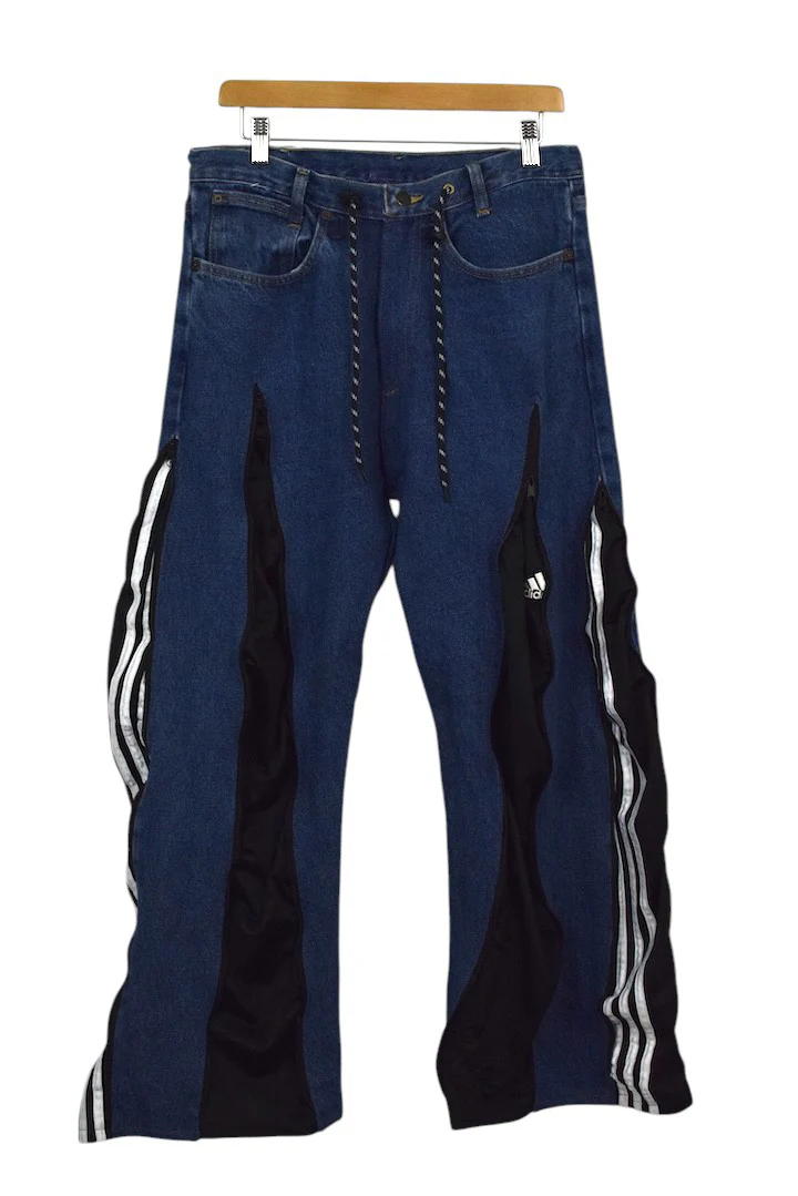 Reworked Adidas Brand Zip Up Track Jeans