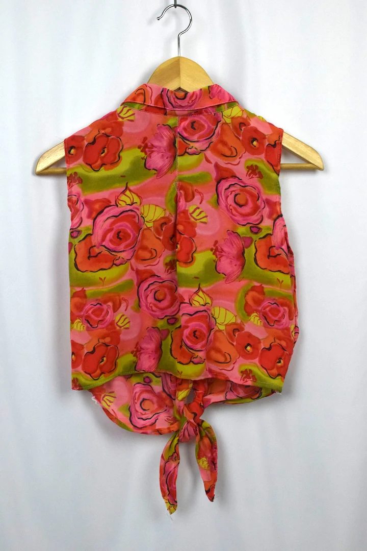 Reworked Floral Tie-up Crop Blouse - Image 4