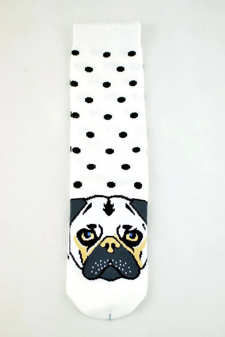NEW White and Black Polkadot Pug socks