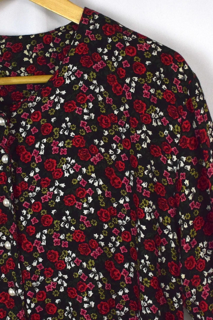 80s/90s Rose Print Blouse - Image 2