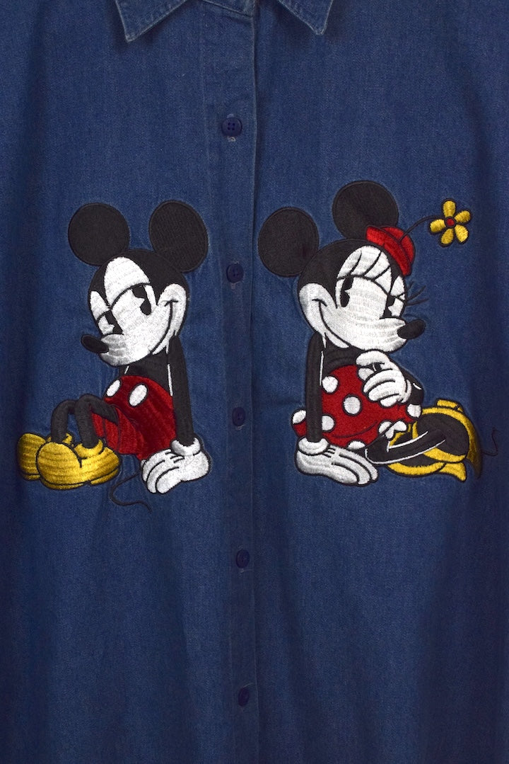 90s Mickey, Minnie Mouse Denim Top - Image 2