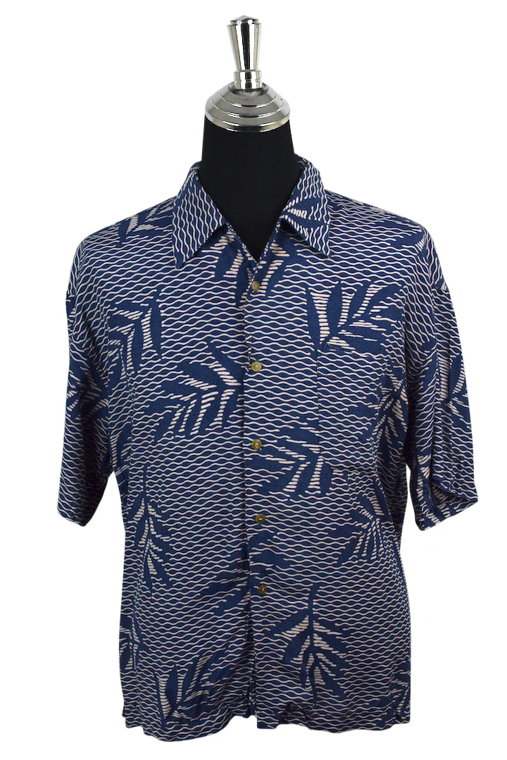 Blue Leaf Print Hawaiian Shirt