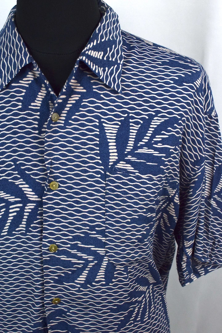 Blue Leaf Print Hawaiian Shirt - Image 2