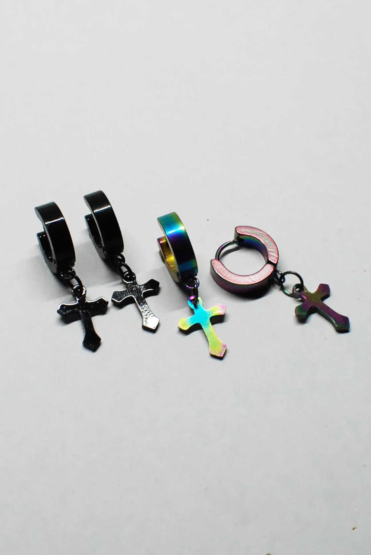 Punk Rock Stainless Steel Hoops with Cross
