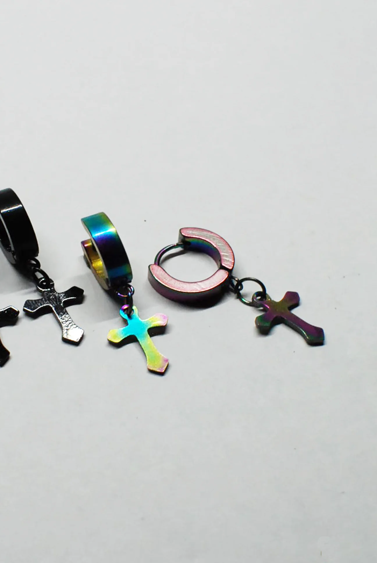 Punk Rock Stainless Steel Hoops with Cross - Image 3