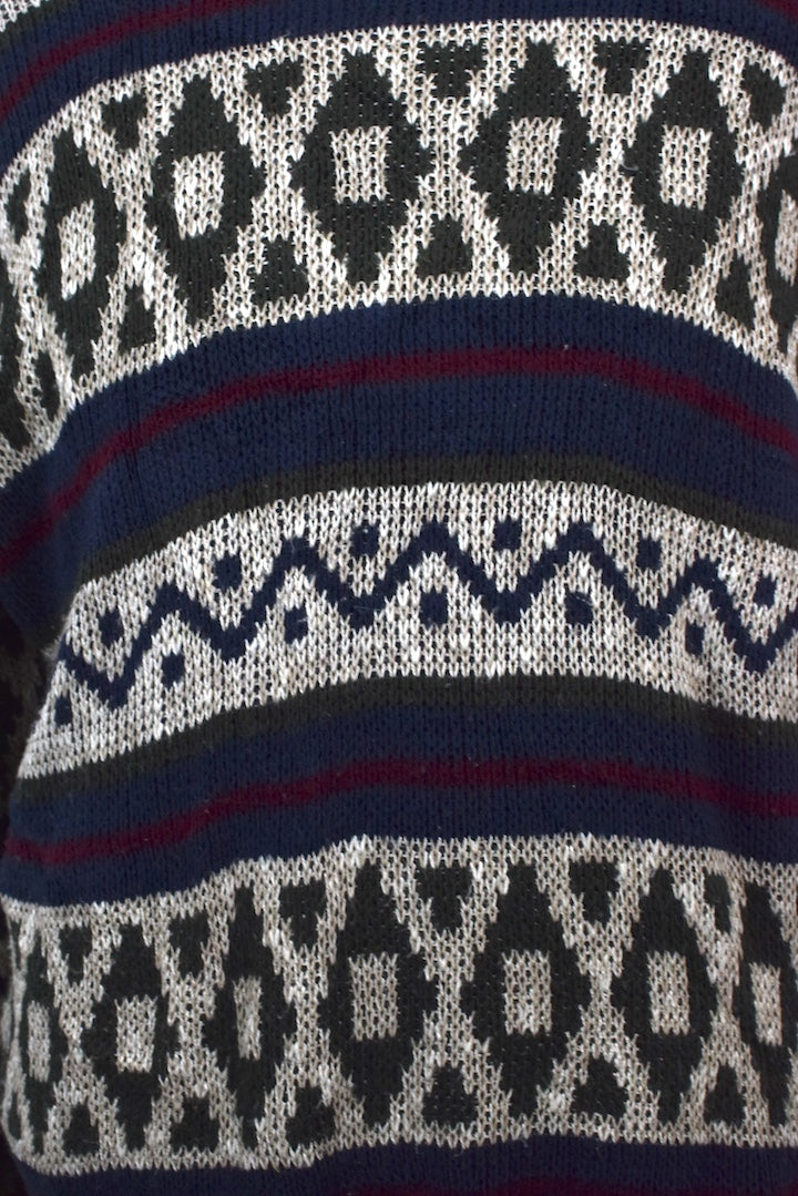 80s/90s Abstract Stripe Pattern Knitted Jumper - Image 2