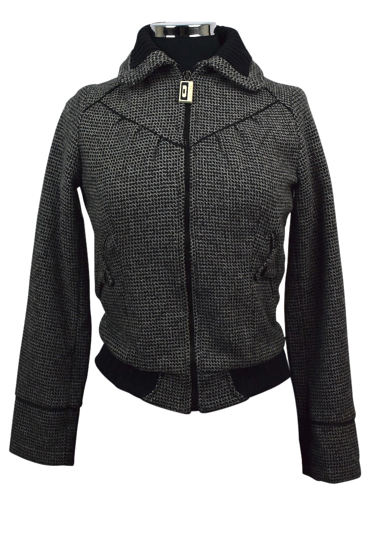 Black White Knitted Zip Jacket