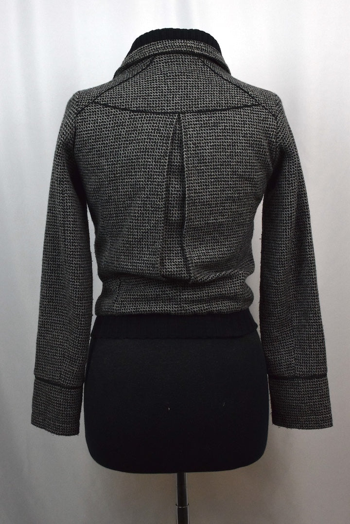 Black White Knitted Zip Jacket - Image 3