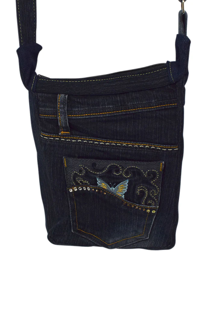 Reworked Bejewelled Denim Sling Bag