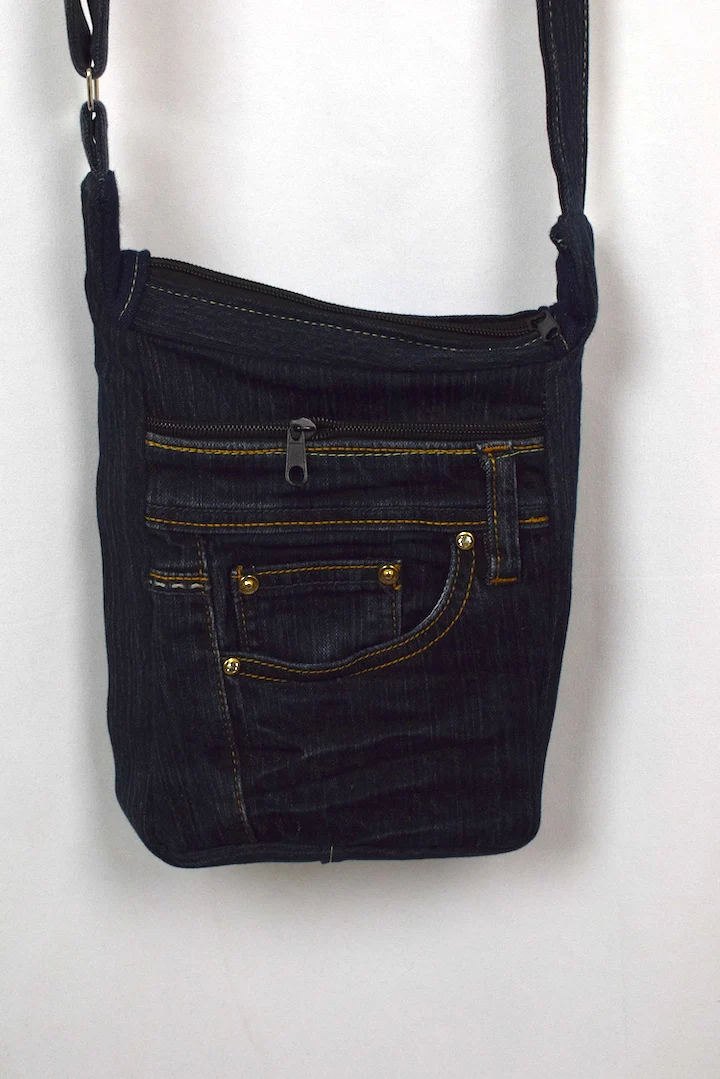 Reworked Bejewelled Denim Sling Bag - Image 4