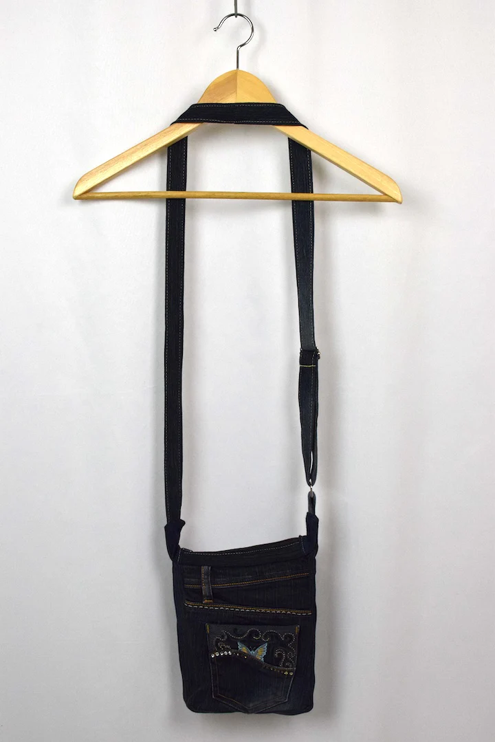 Reworked Bejewelled Denim Sling Bag - Image 6