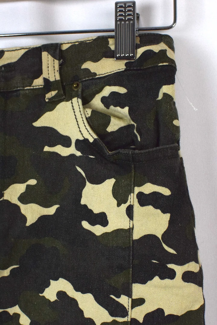 Reworked Camo Print Denim Skirt - Image 2