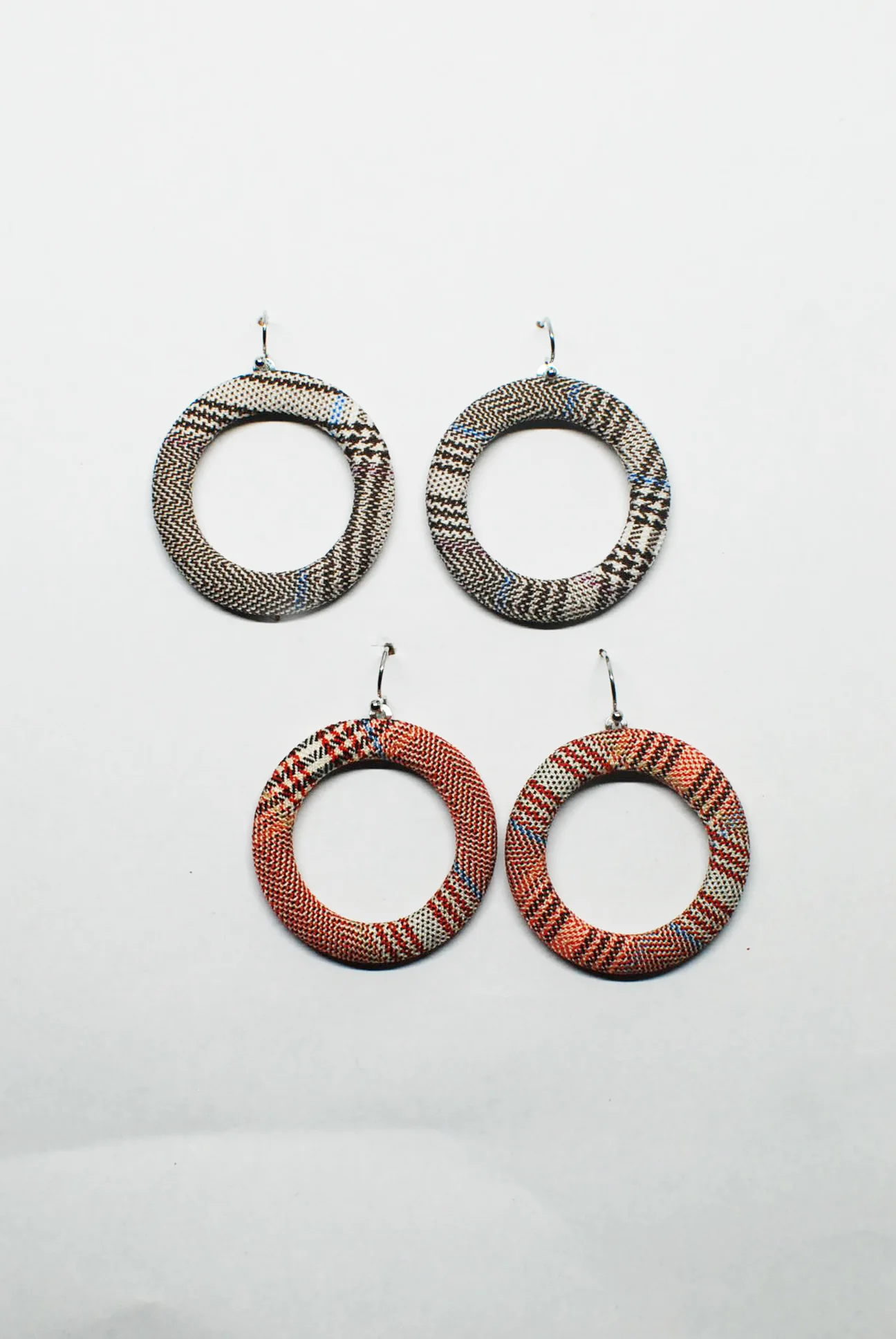 Tartan Fabric Circle Hook Earrings
