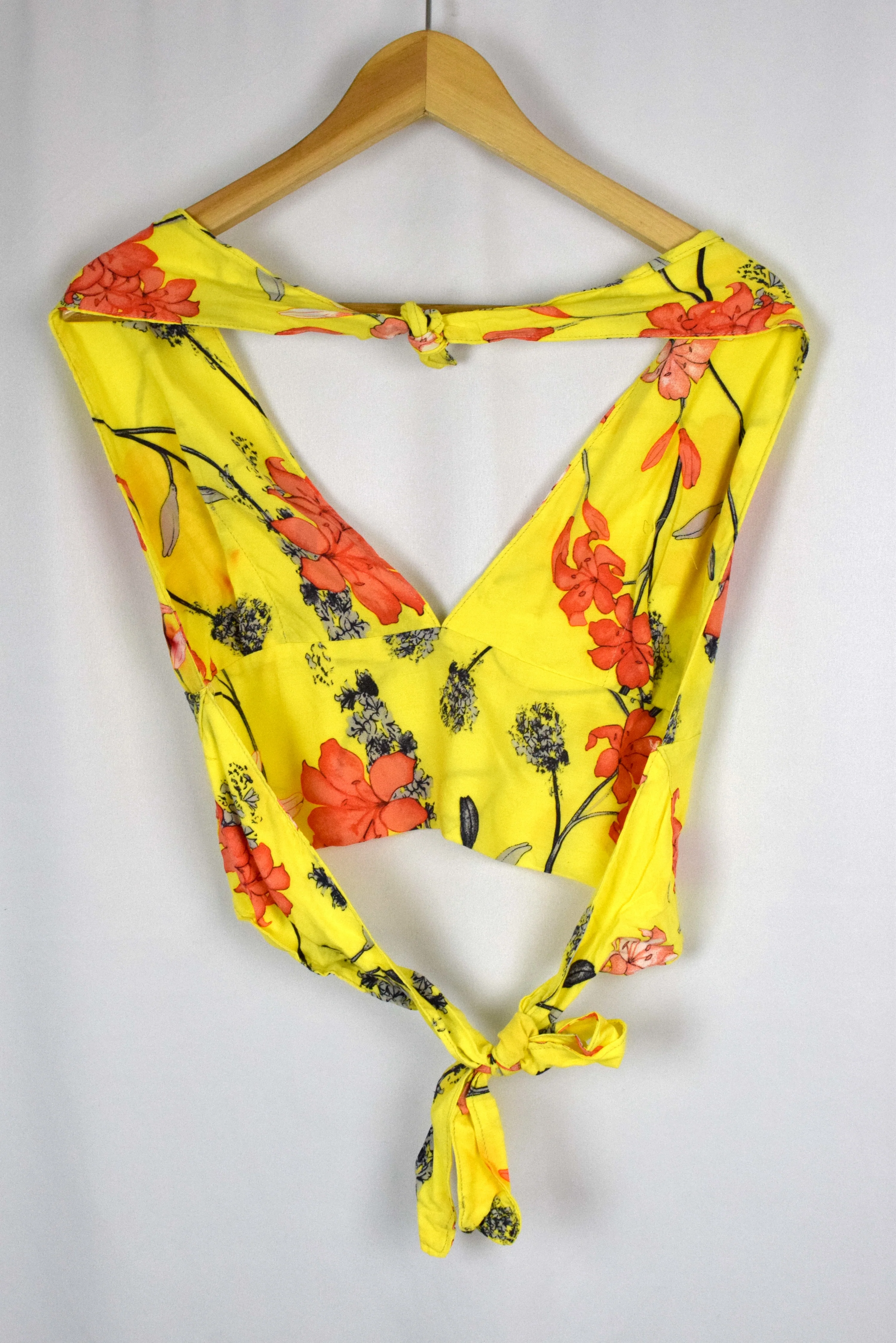 Reworked Yellow Floral Tie Up Top - Image 3