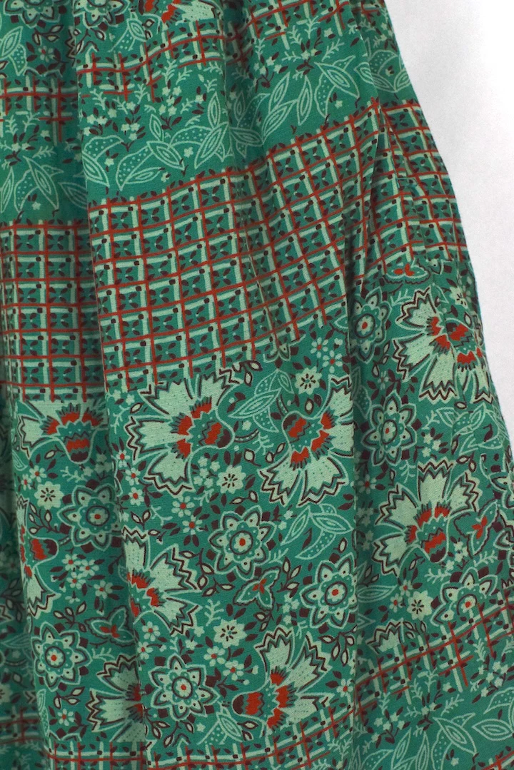 Checkered Floral Print Skirt - Image 2