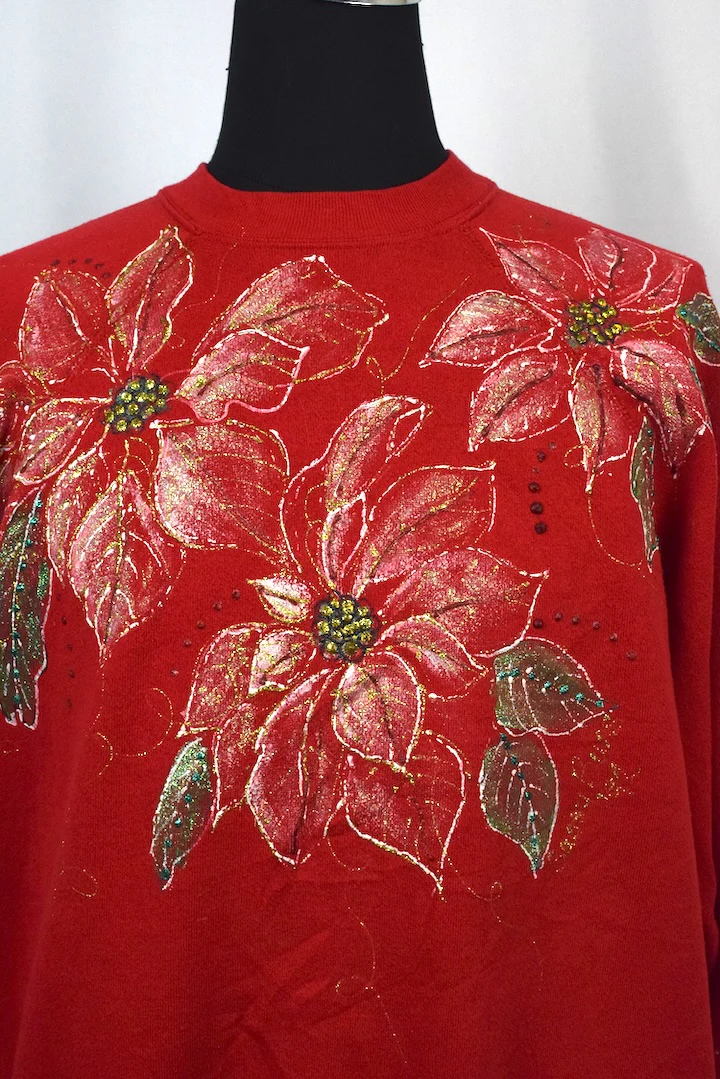 80s Christmas Poinsettia Sweatshirt - Image 2