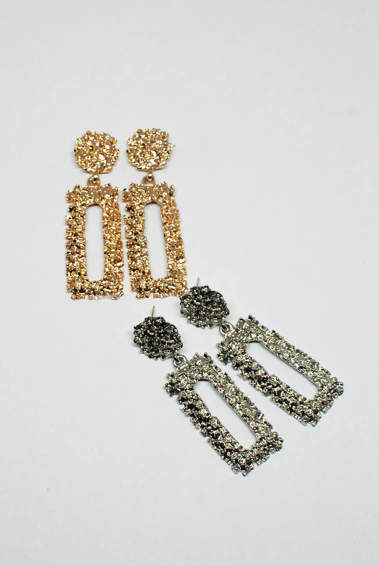 Textured Circle and Large Rectangle Earrings