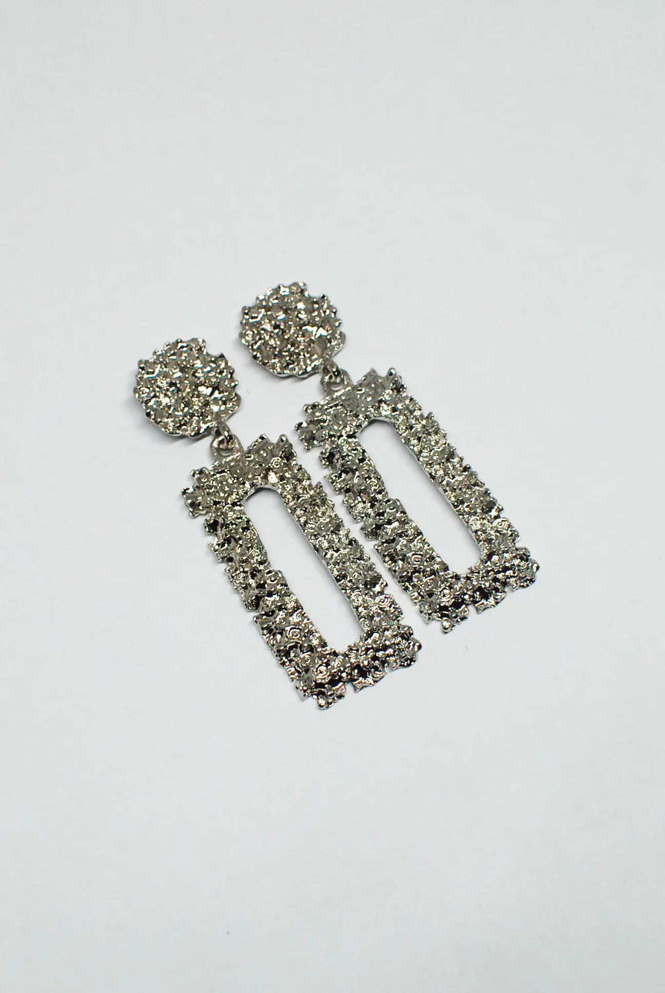 Textured Circle and Large Rectangle Earrings - Image 3