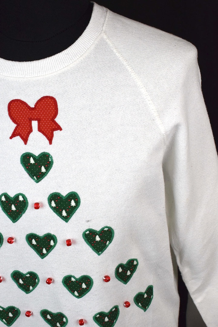 80s/90s Love Heart Christmas Tree Sweatshirt - Image 2
